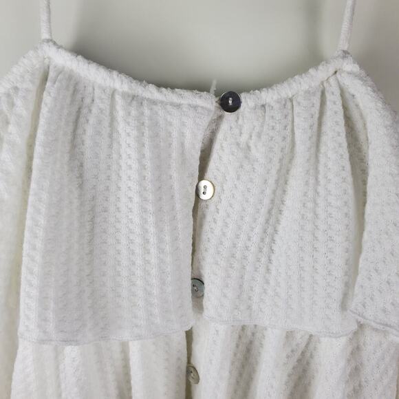Artemis White Gauze Ruffle Crop Top Size Small Adjustable Straps Button Front - Picture 3 of 8